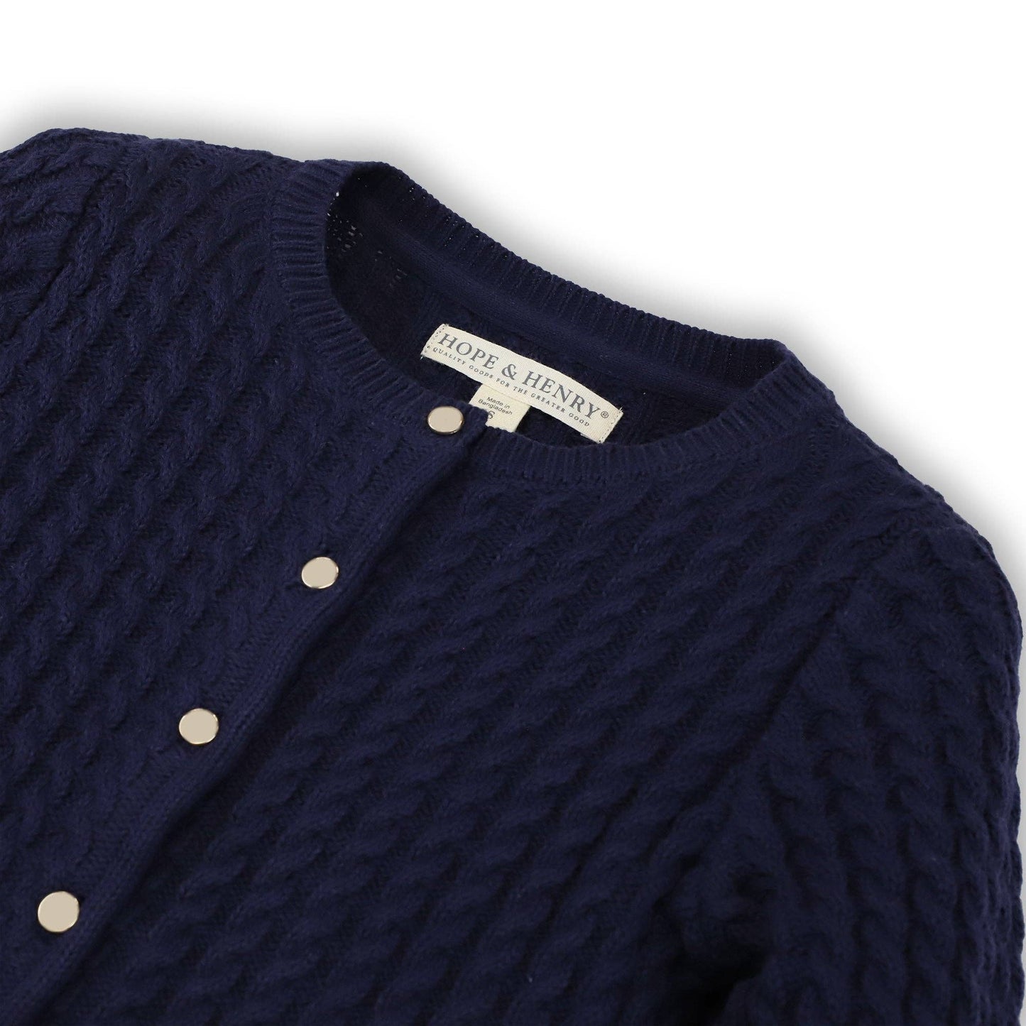 Classic Cable Organic Cardigan: Navy Cable / XX-Small