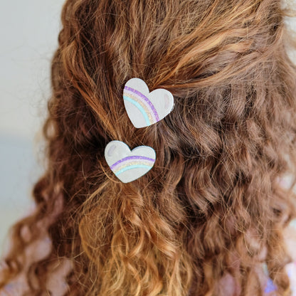 Rainbow Stripe Heart Salon Hair Clips