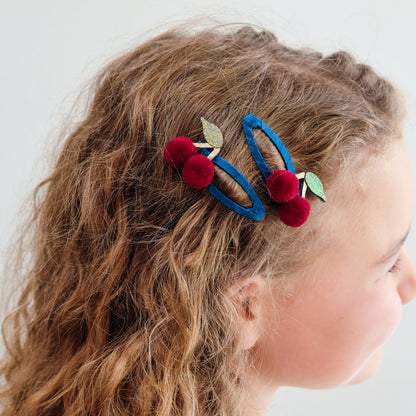 Pom Pom Cherries Hair Clips