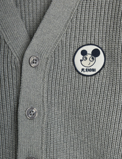 Mini Rodini Ritzratz Patch Knitted Cardigan Grey Melange