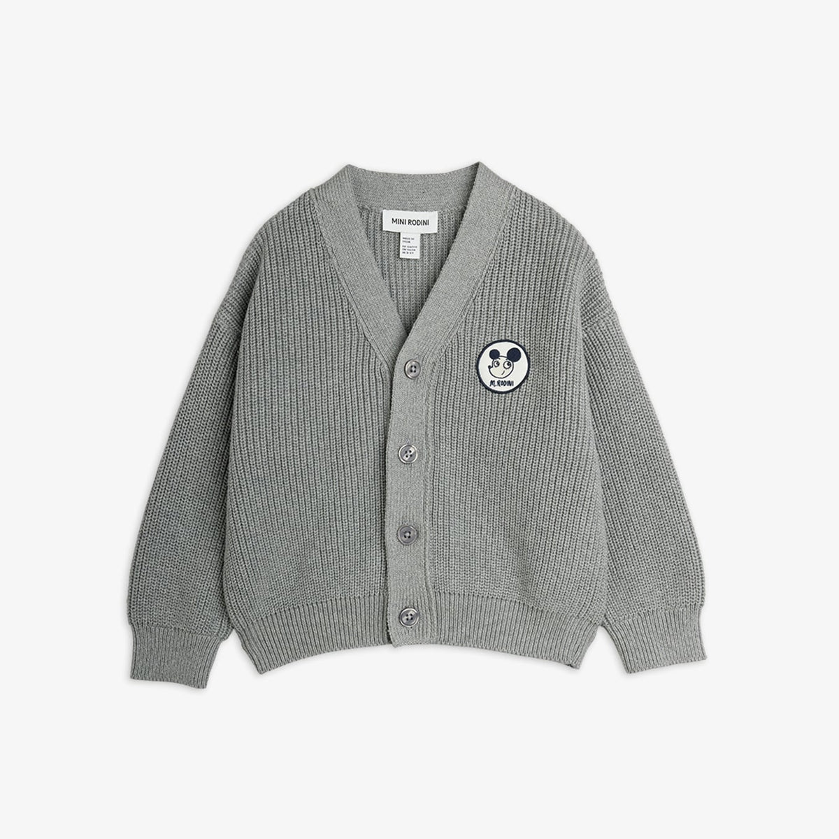 Mini Rodini Ritzratz Patch Knitted Cardigan Grey Melange