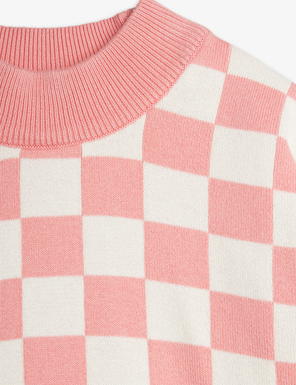 Mini Rodini Chess Check Knitted Sweater Pink