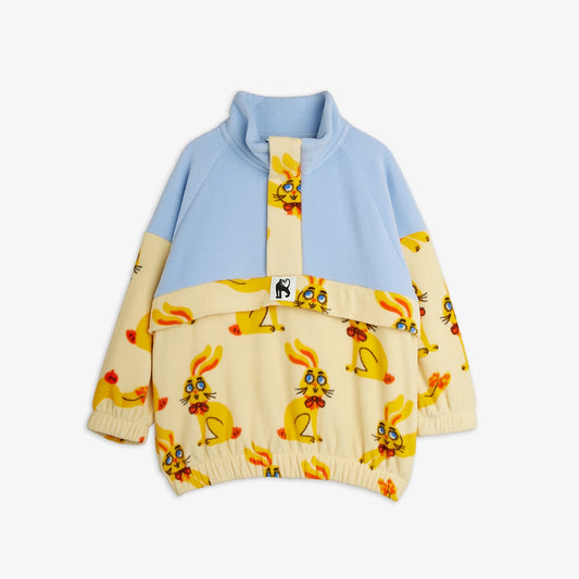 Mini Rodini Rabbits Fleece Half-Zip Sweater Yellow