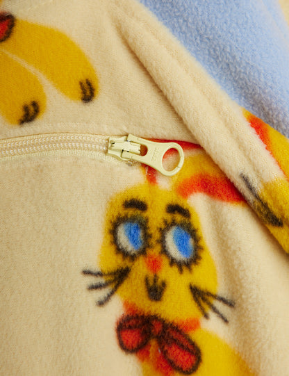 Mini Rodini Rabbits Fleece Half-Zip Sweater Yellow