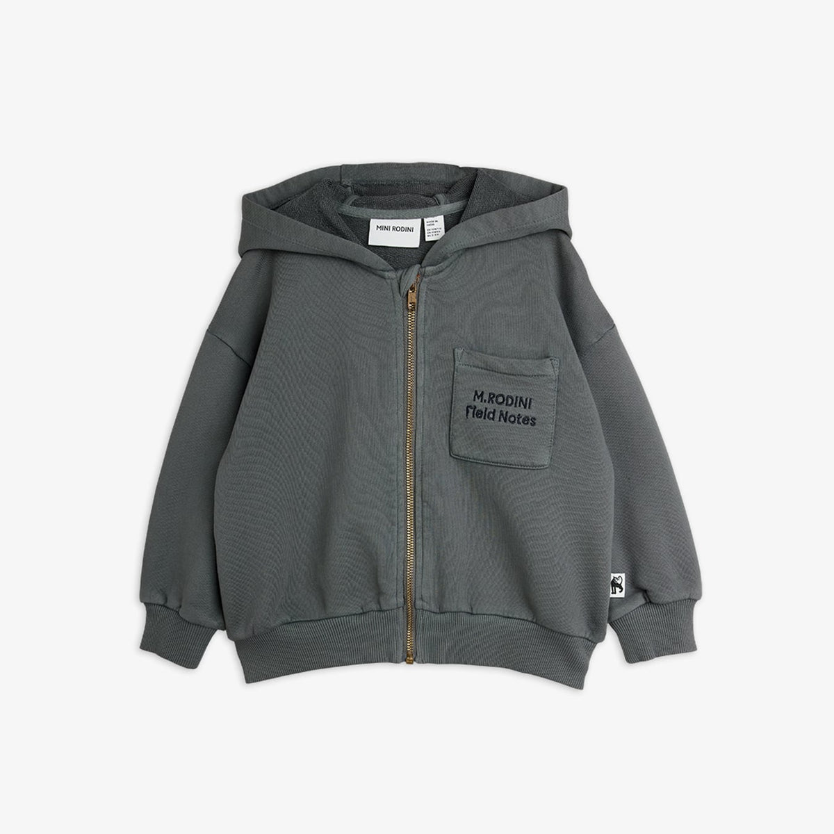 Mini Rodini Field Notes Embroidered Hoodie Grey