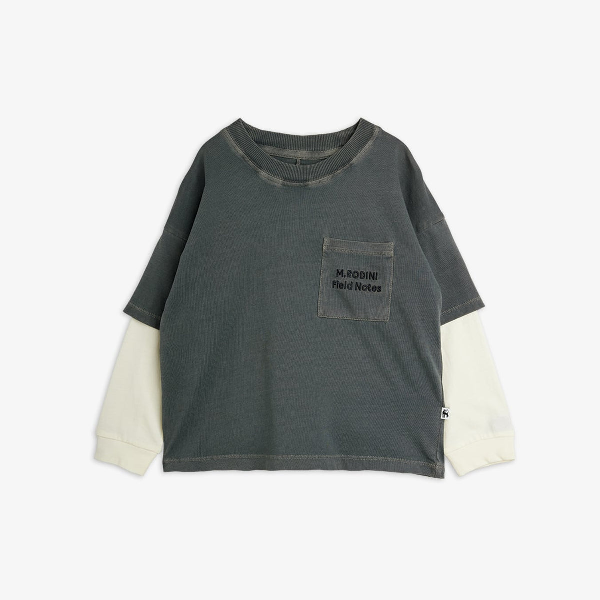 Mini Rodini Field Notes Embroidered Long Sleeve T-Shirt Grey