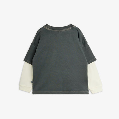 Mini Rodini Field Notes Embroidered Long Sleeve T-Shirt Grey