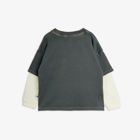 Mini Rodini Field Notes Embroidered Long Sleeve T-Shirt Grey