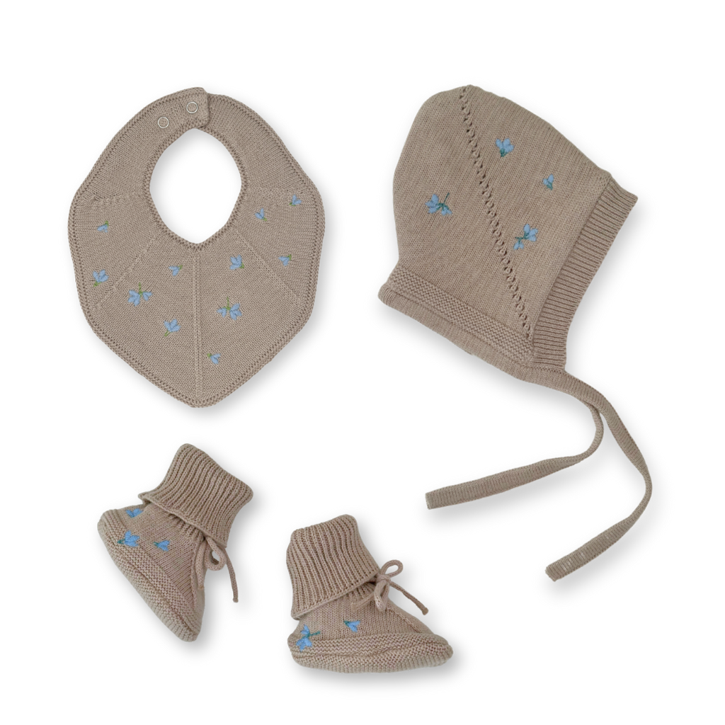 Embroidered Box -  Blueberry on Khaki