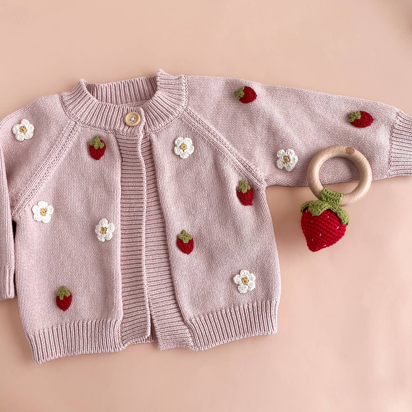 Cotton Strawberry Flower Cardigan, Blush Baby Sweater Summer: 6-12m