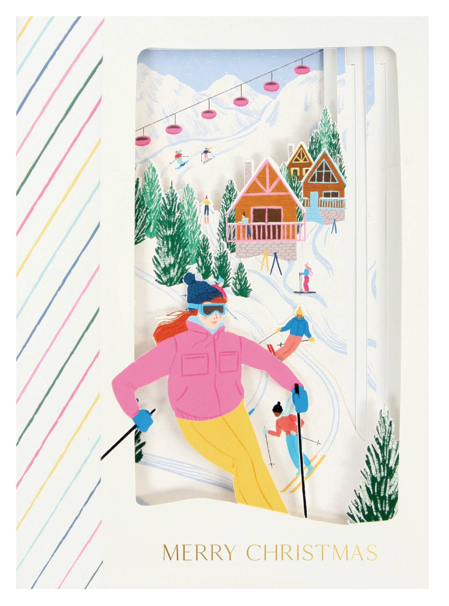 Winter Ski Slope Scene Christmas Pop-up Card