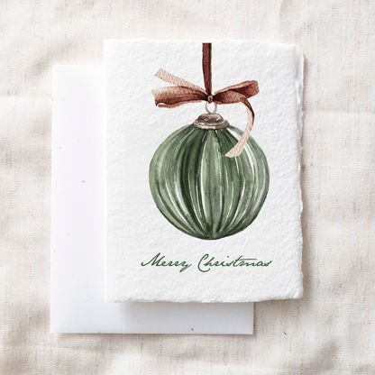 Merry Christmas Ornament | Winter Holiday Greeting Card: Flat A2 Greeting Card. Blank on Back.