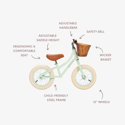BANWOOD BALANCE BIKE 12" FIRST GO VINTAGE - PALE MINT