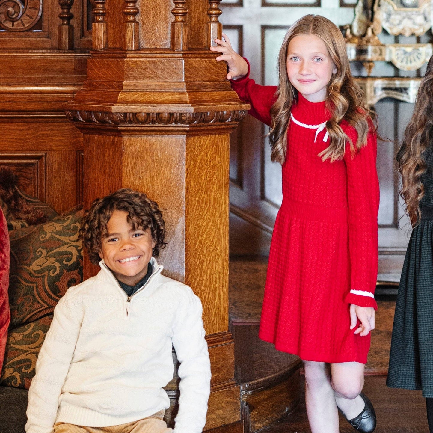 Organic Mock Neck Cable Sweater Dress: Red Cable / 4