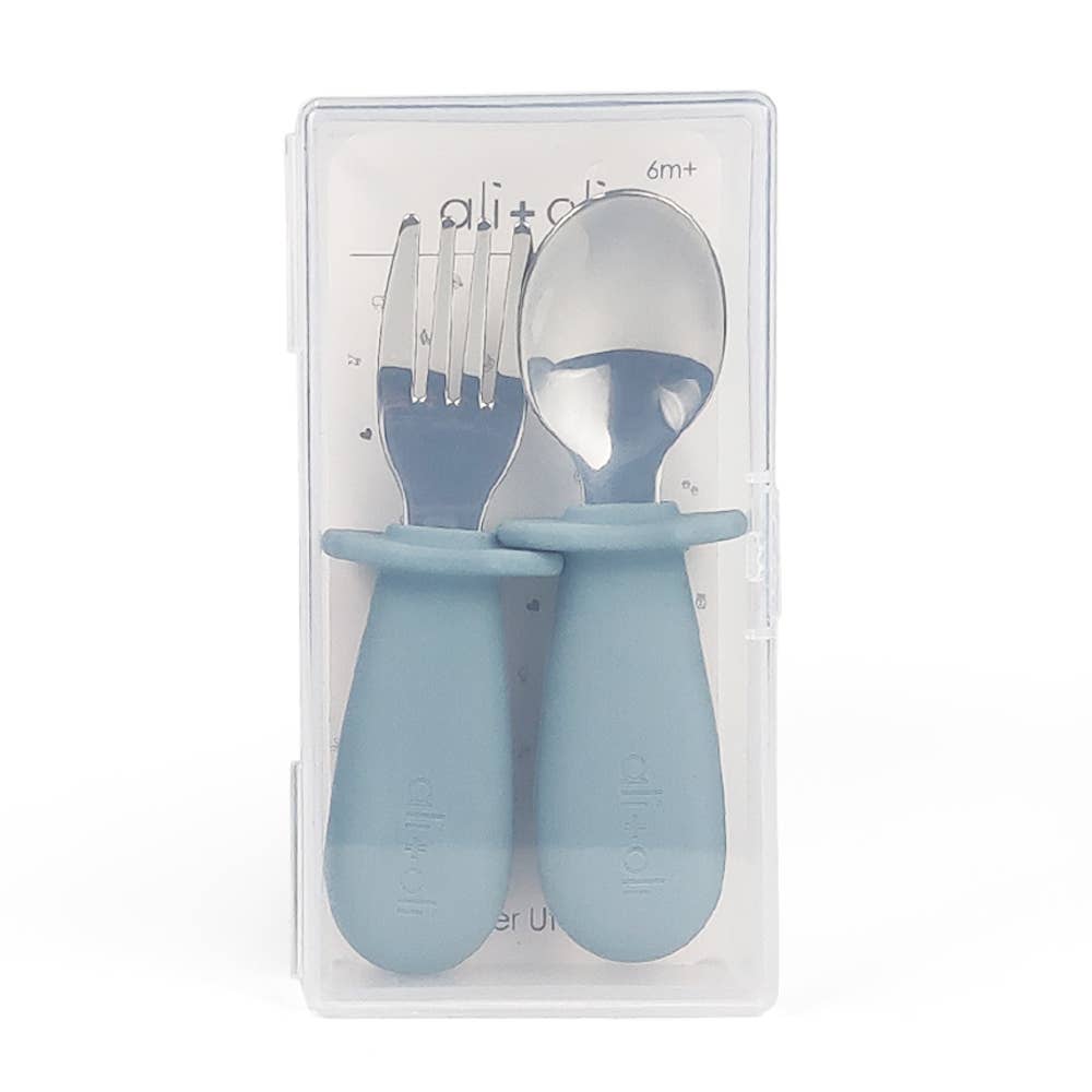 Ali+Oli Spoon & Fork Learning Set for Toddlers (Blue) 6m+
