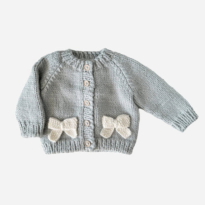 Bow Cardigan Baby Kid Sweater Fall Winter Holiday Christmas: Bowie Grey / XS 6-12m