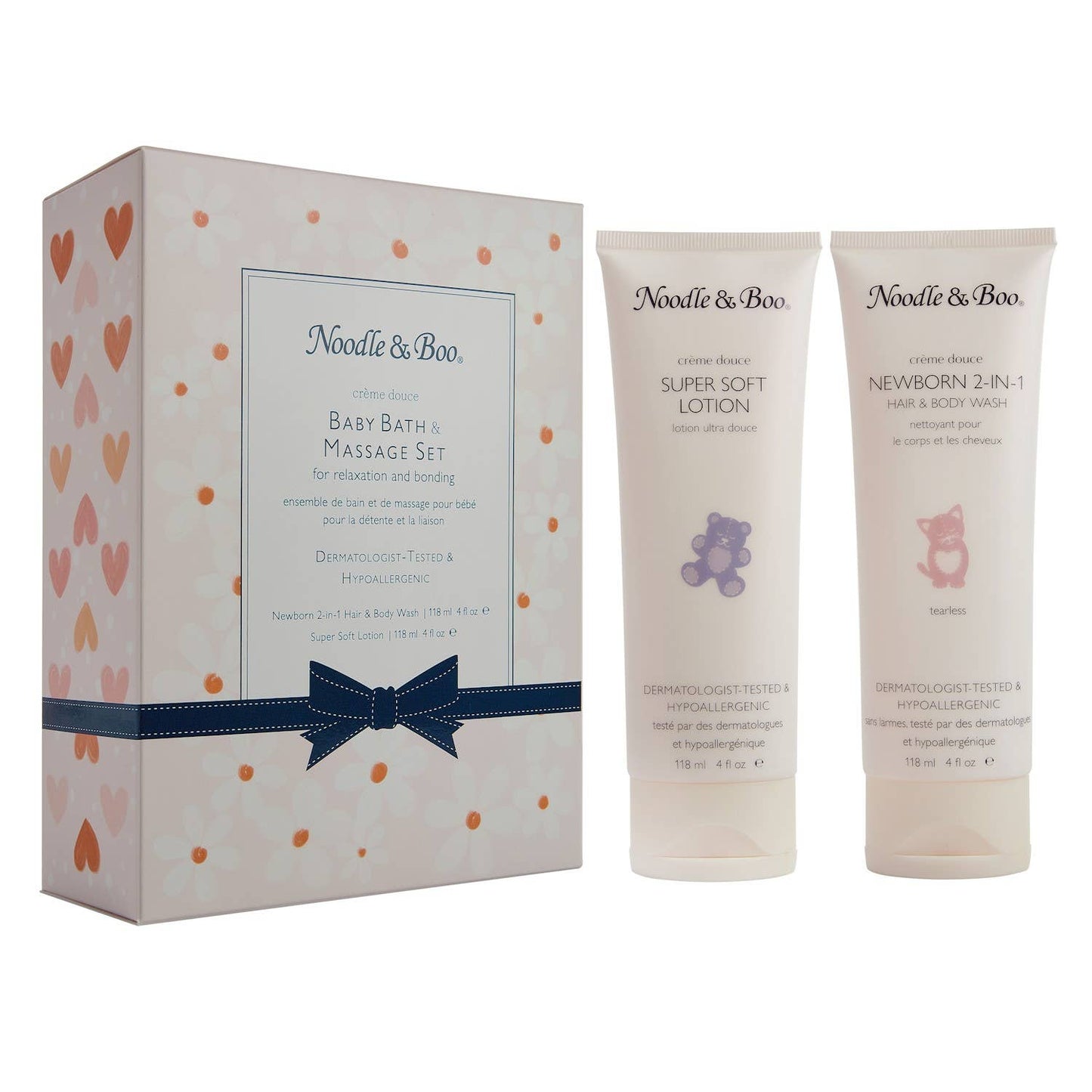 Baby Bath & Massage Set, Crème Douce, Pink Daisies & Hearts