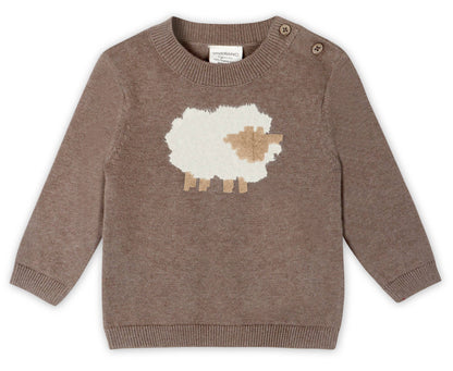 Sheep Jacquard Knit Baby Pullover & Pant SET Organic Cotton: Cocoa Heather / 12-18M