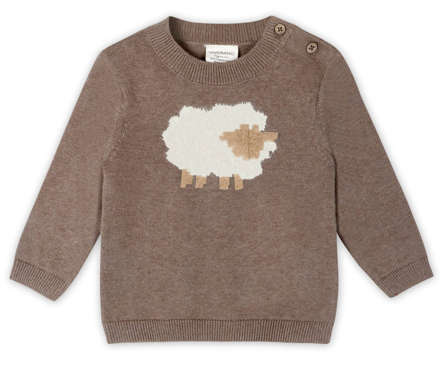 Sheep Jacquard Knit Baby Pullover & Pant SET Organic Cotton: Cocoa Heather / 18-24M