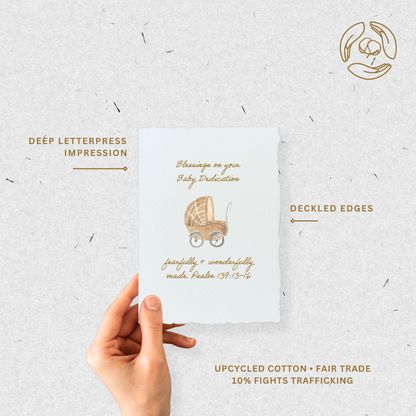 Fearfully + Wonderful Made |  Baby Dedication Greeting Card: Flat A2 Greeting Card. Blank on Back.
