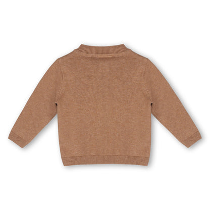 Cactus Llama Applique Baby Button Cardigan Sweater (Organic): Chai Spice