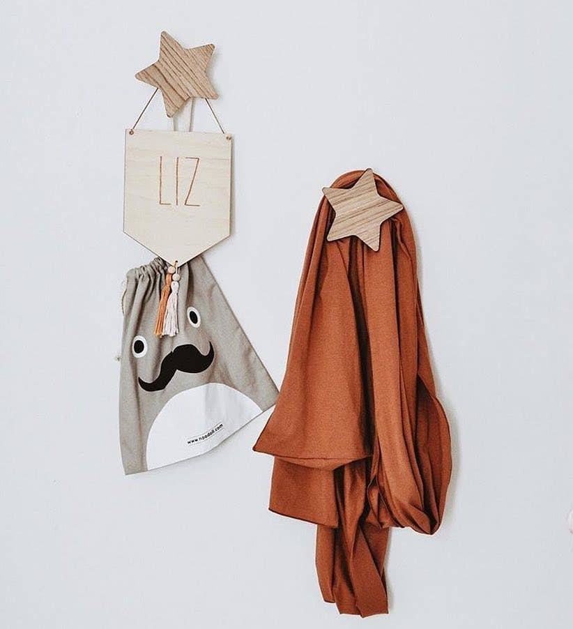 Wooden Hooks - Star Shape, Cloud, Moon, Swallow, Rainbow: PLUME