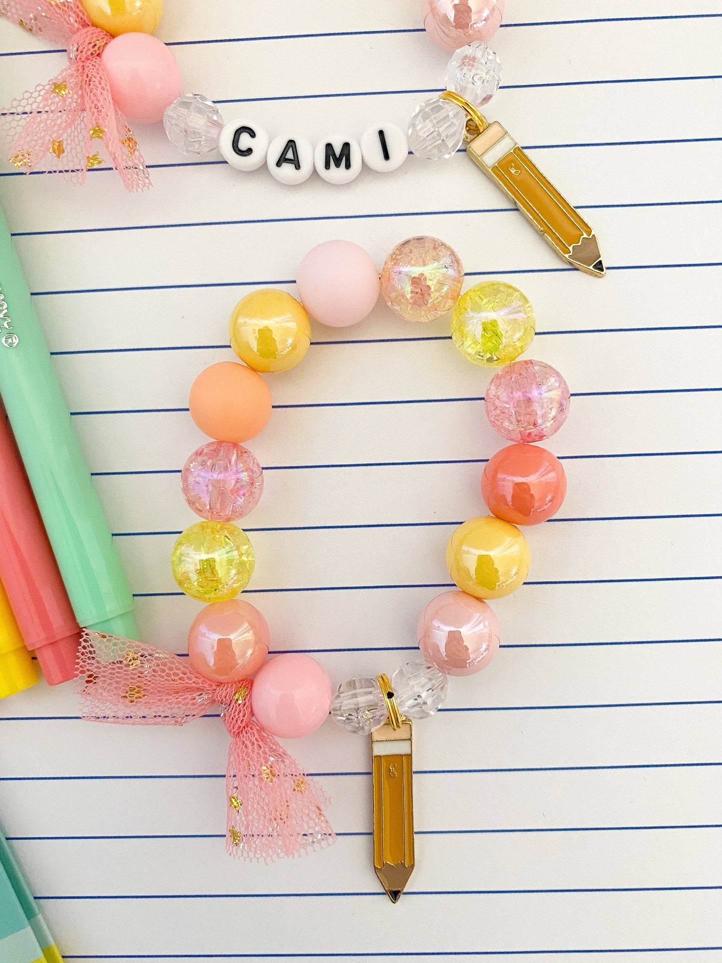 Back to School Pencil Kids Beaded Charm Bracelet