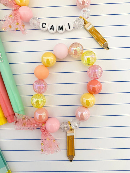 Back to School Pencil Kids Beaded Charm Bracelet
