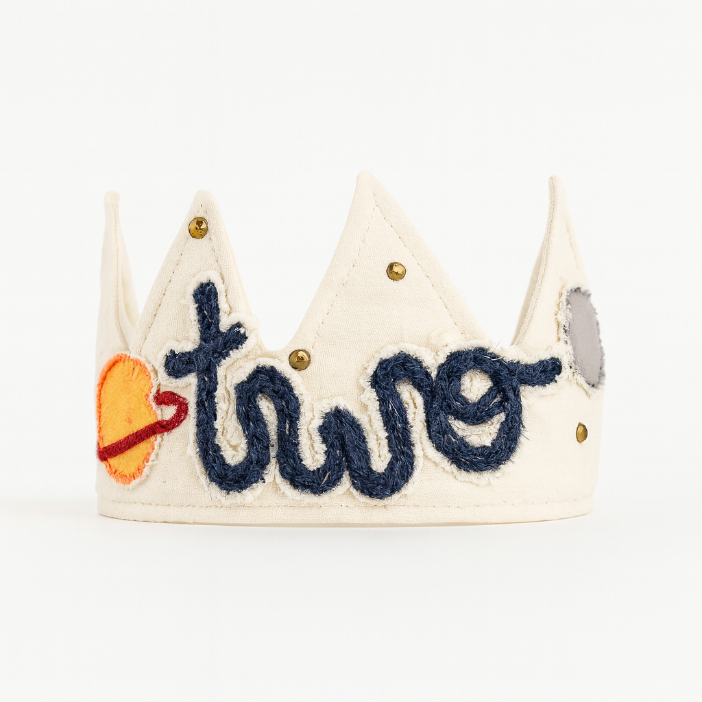 Handmade ‘Two’ Birthday Crown – Watercolored Planets