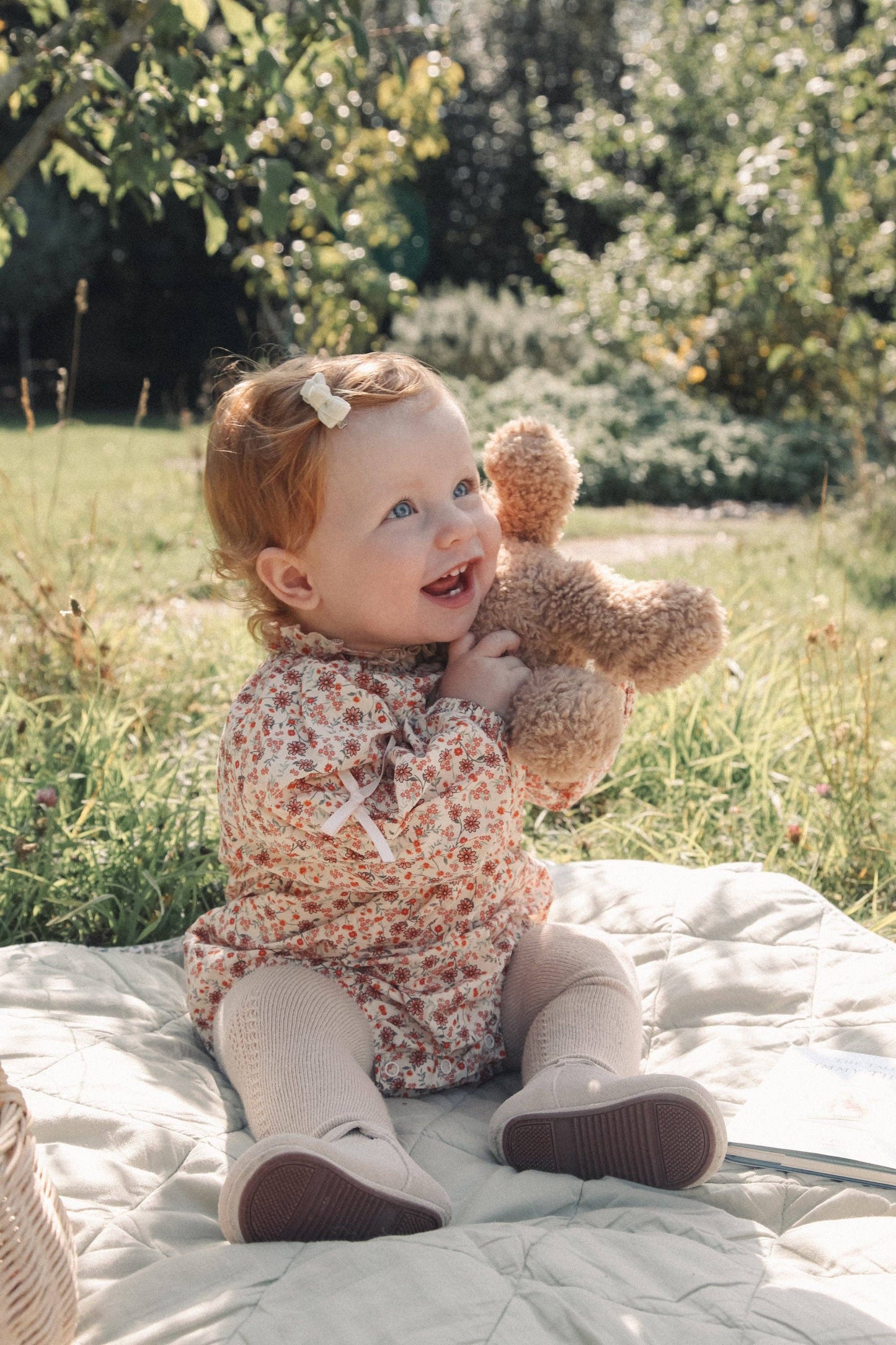 Autumn Floral/Bow Long Sleeve Romper: 3-6m