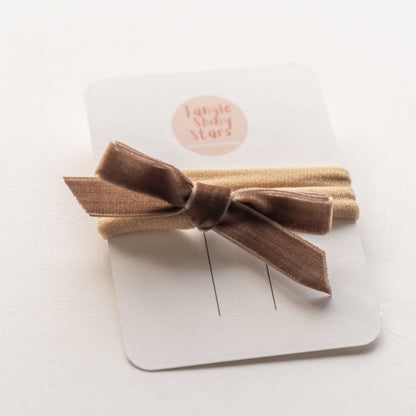 Velvet Bow Elastic Headband | Brown
