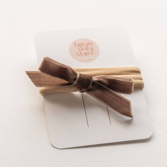 Velvet Bow Elastic Headband | Brown