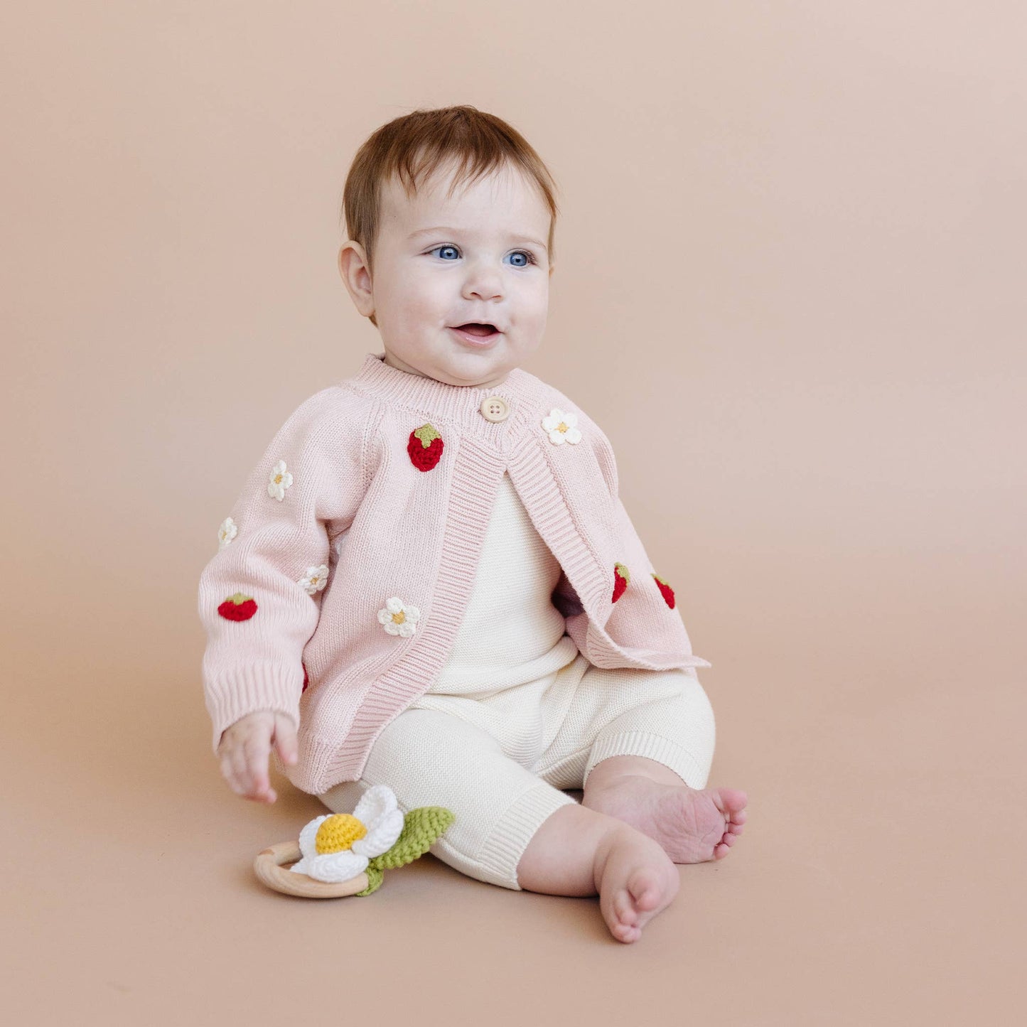 Cotton Strawberry Flower Cardigan, Blush Baby Sweater Summer: 6-12m