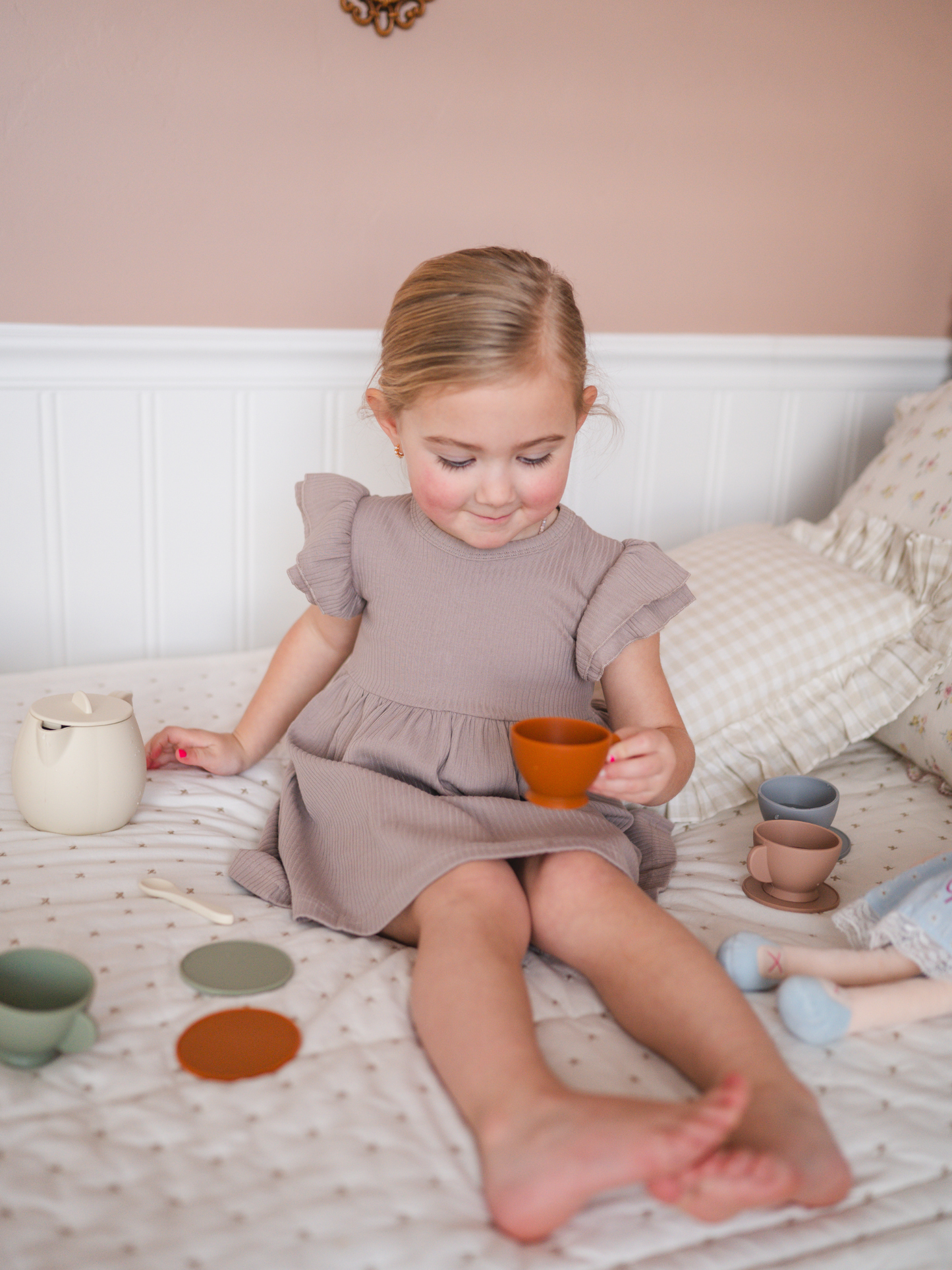 Organic Cotton Ruffle Dress | Mushroom: 18-24M