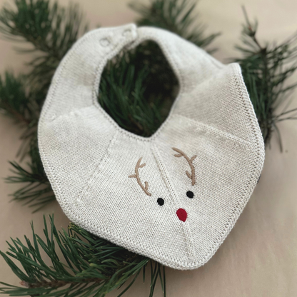 Knitted Bib - Fjola - Ivory Reindeer