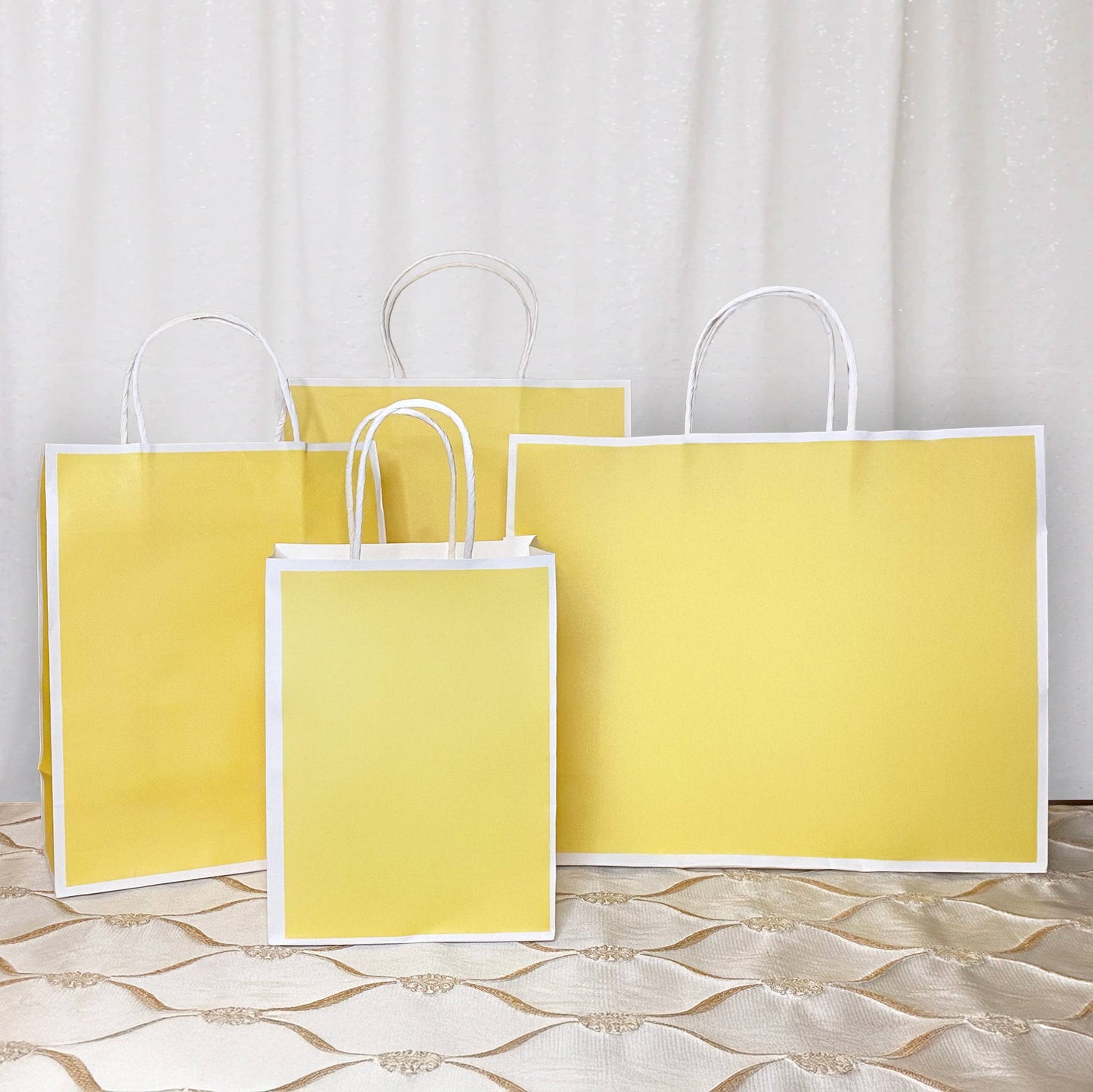 25 pc, 4 size Light yellow white border kraft paper gift bag: Large