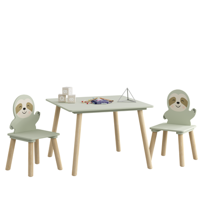 Kids Sloth Bookshelf, Book Rack, Table Chair Set, Sage Green