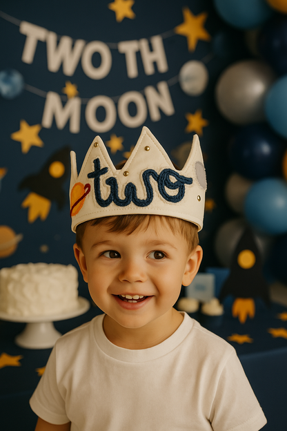 Handmade ‘Two’ Birthday Crown – Watercolored Planets