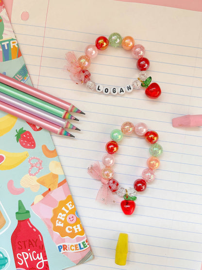 Back to School Acrylic Apple Kids Beaded Charm Bracelet