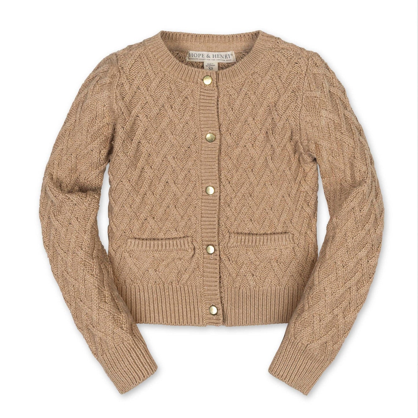 Organic Herringbone Cardigan: Camel Heather / XS