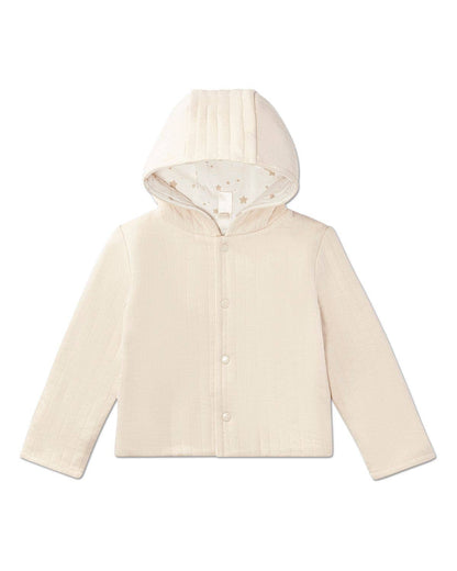 Star Print Quilted Jacket: Oatmeal-Winter White / 12 Months