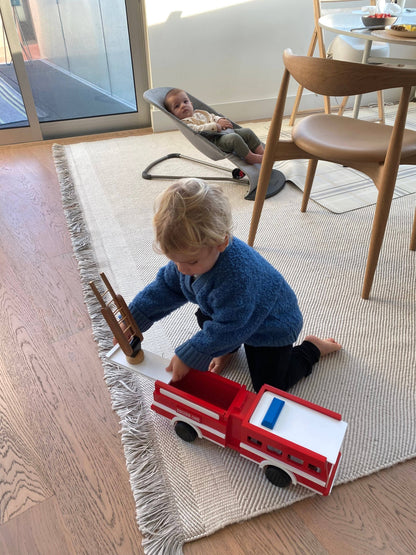 Large Wooden Fire Truck Toy – 20” Ladder Engine with 6 Firefighters