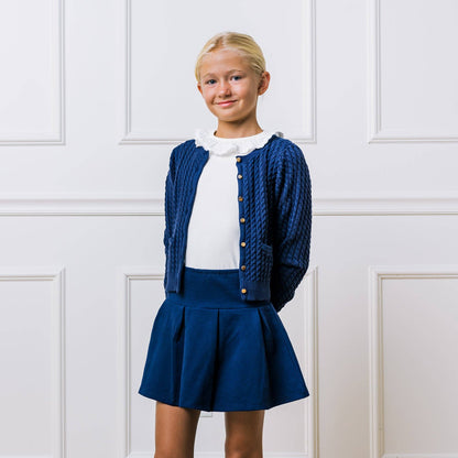 Classic Cable Organic Cardigan: Navy Cable / XX-Small