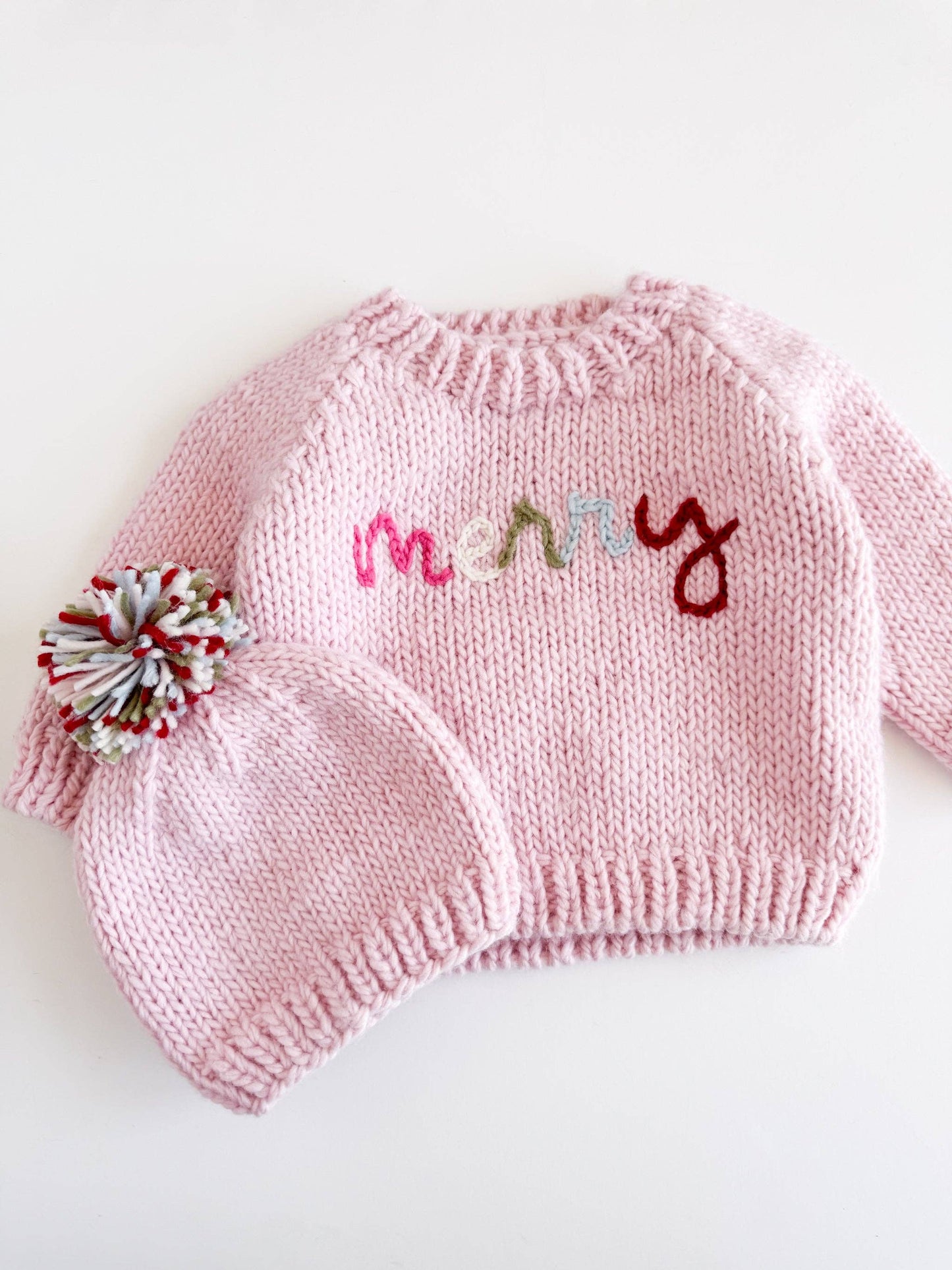 Merry Hat Pink Baby Kid Girl Knit Beanie Christmas Holiday: XS; 3-6M