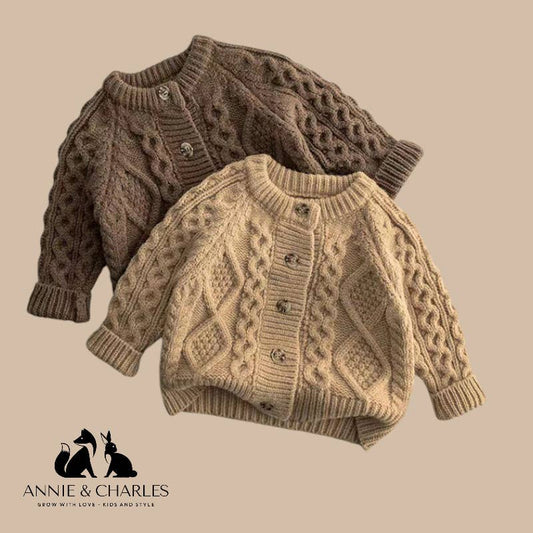 Annie & Charles® knit jacket with cable pattern DOTTIE: Beige