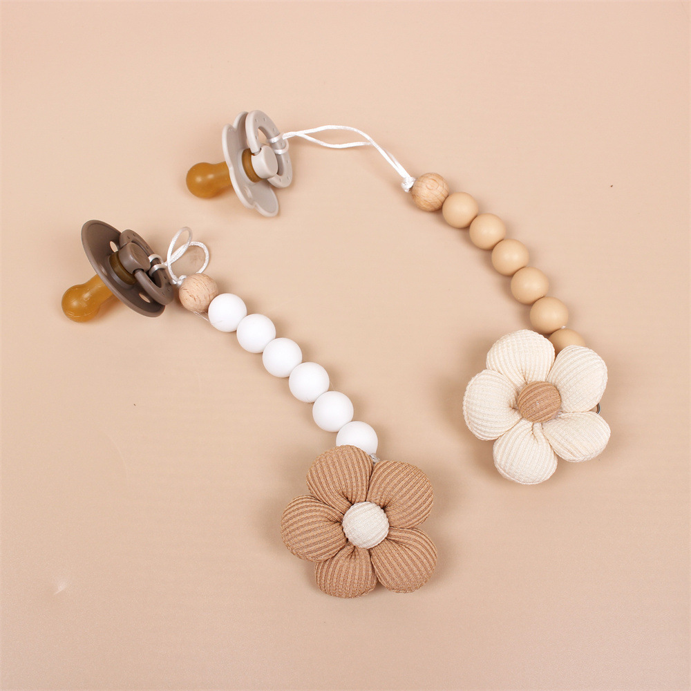 Annie&Charles® silicone pacifier chain FLOWER: Khaki Flowers