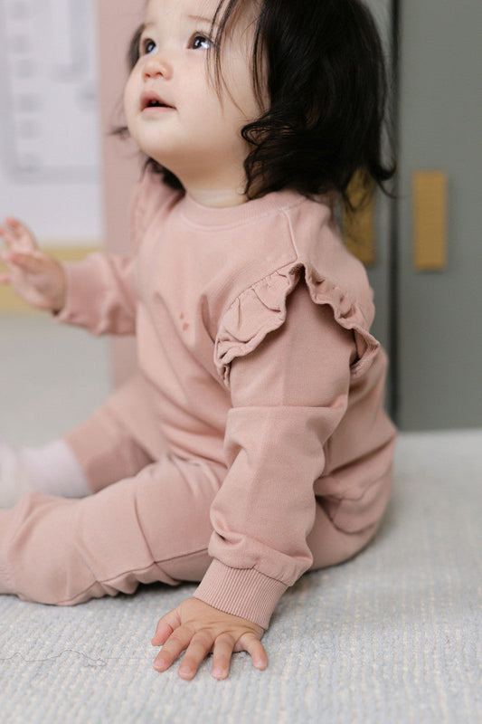 French Terry Baby Ruffle Sweatshirt - Soft Peony