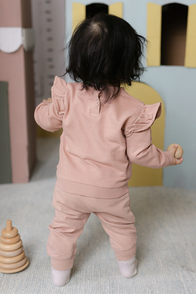 French Terry Baby Ruffle Sweatshirt - Soft Peony
