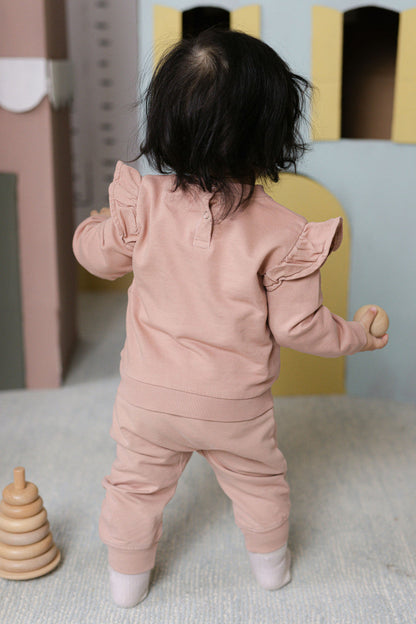 French Terry Baby Ruffle Sweatshirt - Soft Peony