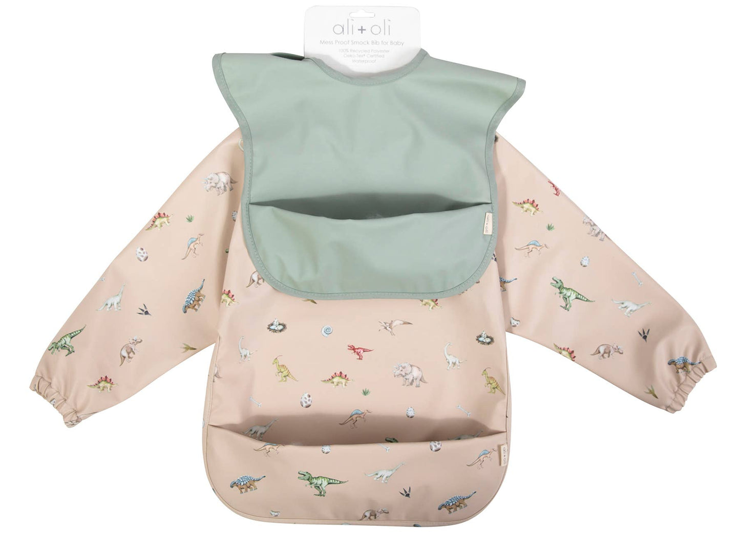 Smock Bib (2-pc) Long & Short Sleeve Set (Dino-Mint)